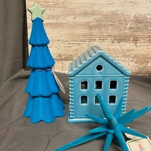 NWT 2024 Target bullseye Christmas light-up house, flocked tree and ornament